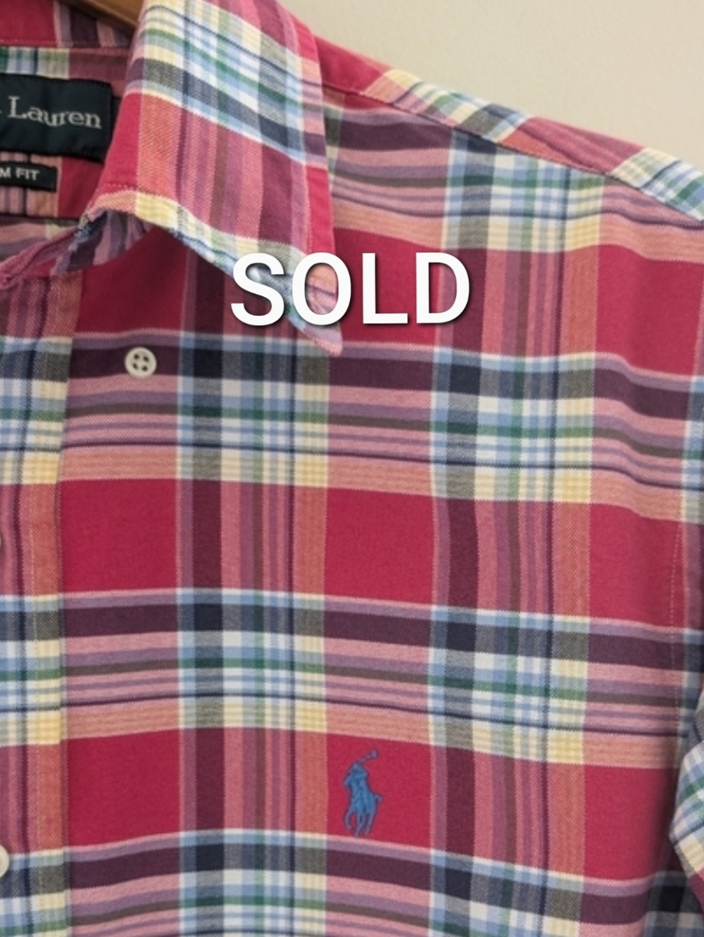 Polo Ralph Lauren Custom Fit Plaid Shirt MEN'S M Button Front Heavy Cotton Pink